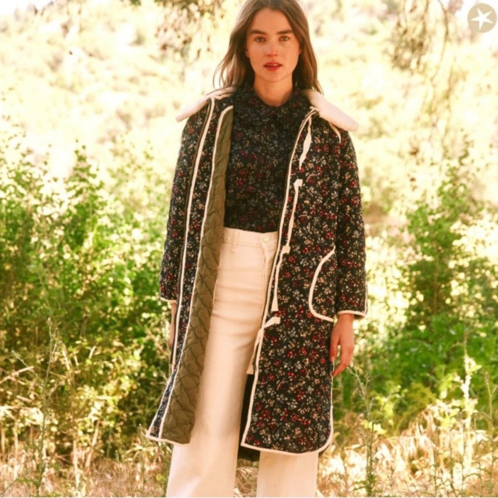 The GREAT: Reversible Long Quilted Puffer in NIGHTSHADE FLORAL PRINT